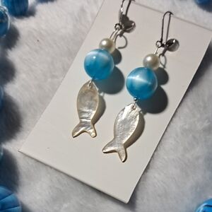 Elegant Silver and Blue Fish Earrings